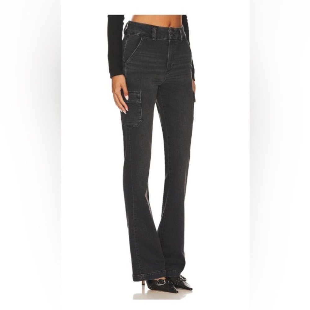 Paige Women’s High Rise Straight Cargo Jeans Sz29x26” Oblivion Wash Faded Black